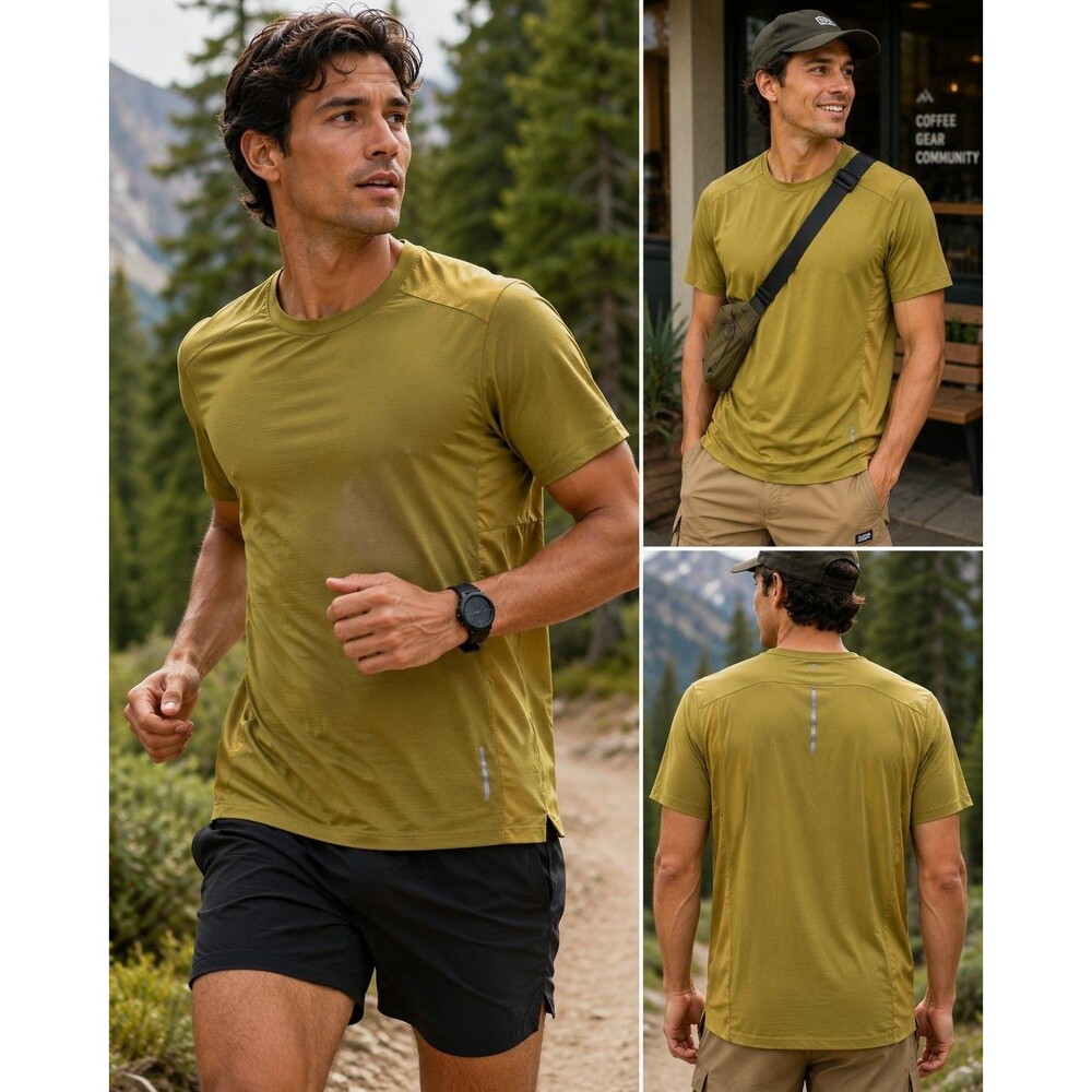 REI Co-op Swiftland Grid Running Shirt Men L  Olive Green Trail Short Sleeves